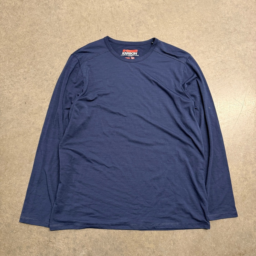 Karbon Mens XL Navy Blue Merino Wool PrimaLoft Blend Long Sleeve Base Layer Top